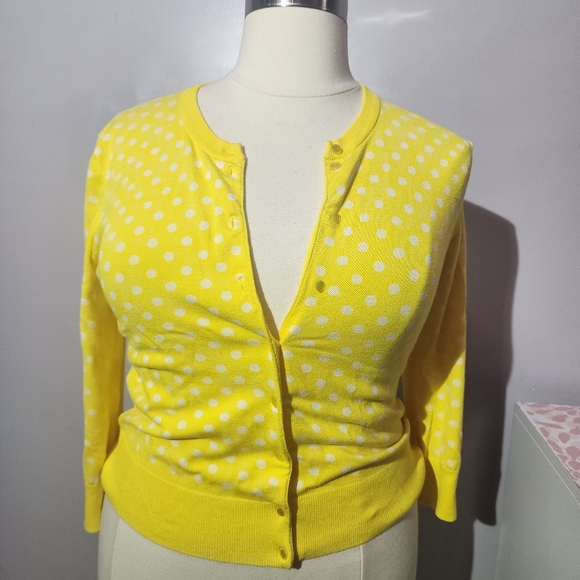 Spense Sweaters - Spense knits yellow polka dot cardigan size xl